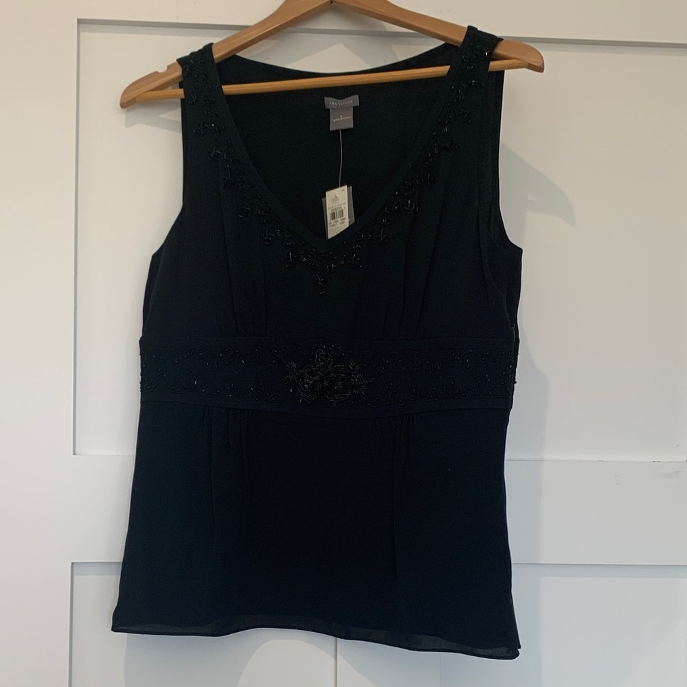 Ann Taylor Black Embellished Tank Top/Blouse
